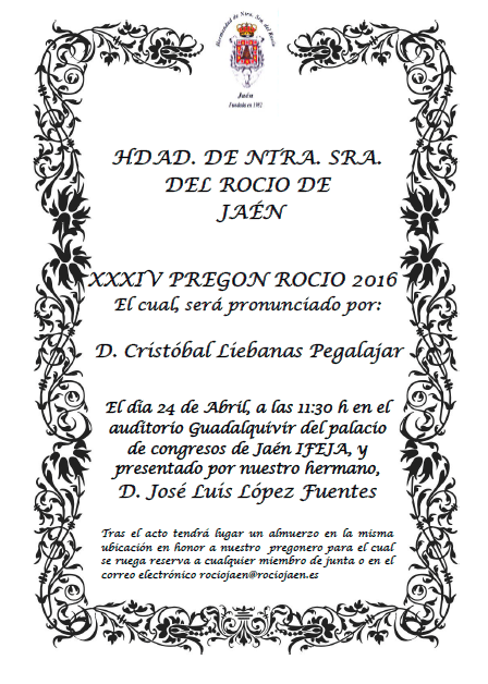 XXXIV Pregón Rocio 2.016